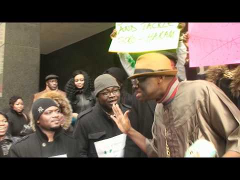 Rudolph Okonkwo disguises ad Prsident Jonathan to protest fuel subsidy removal, January, 2012, new york