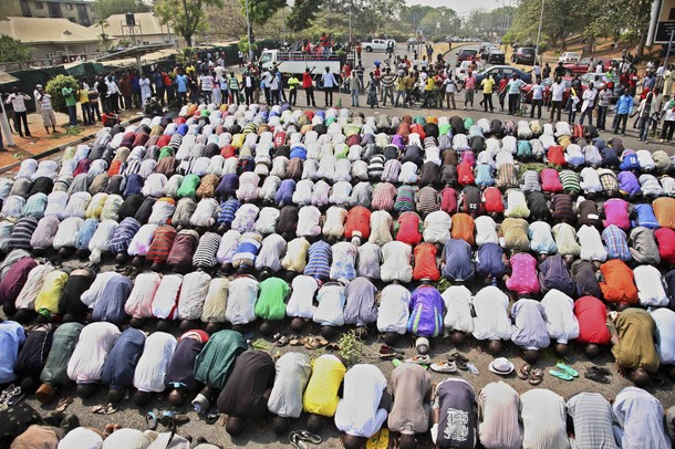 Christians protect praying Muslims January 2012 during Occupy protests against Nigerian president Goodluck Jonathan
