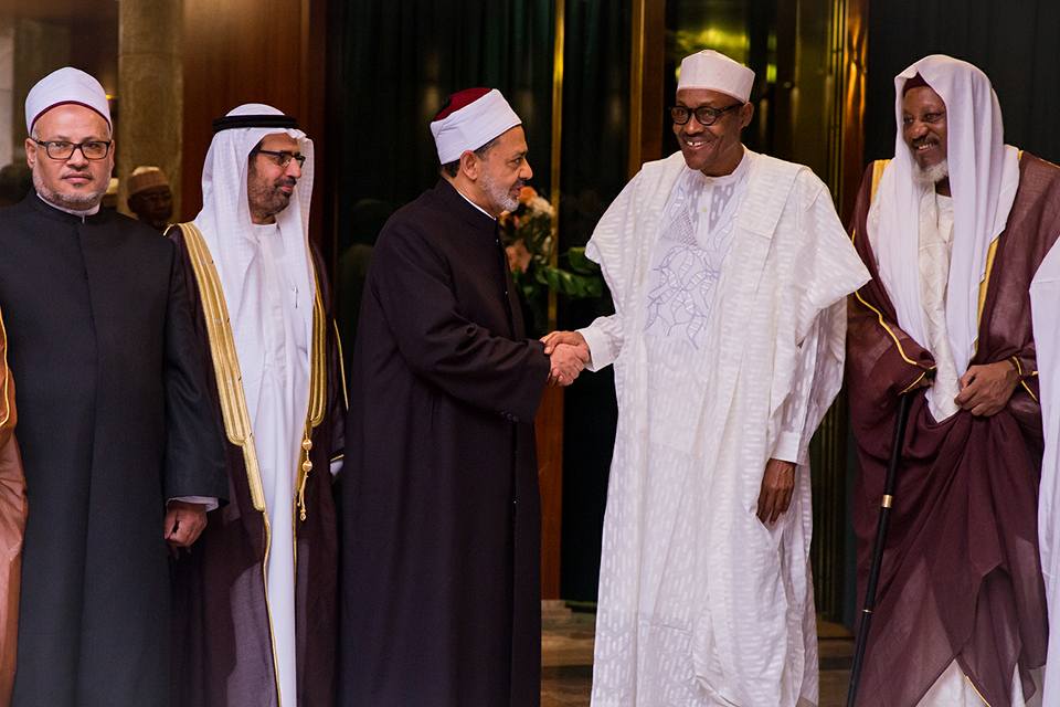 Nigeria President Buhari receives H.E. Dr Ahmed El-Tayeb, Grand Imam Sheikh Al-Azhar from the Arab Republic of Egypt in Statehouse on 18th May 2016.