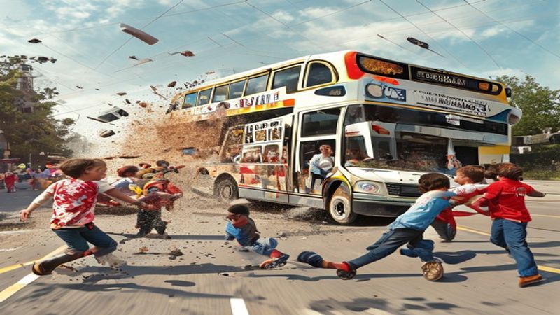 Bus carrying children crashes and flips during school run leaving a ‘number’ of kids in hospital