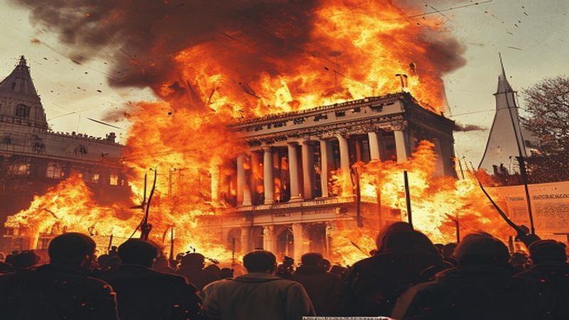 Flames and angry protests rage outside EU parliament